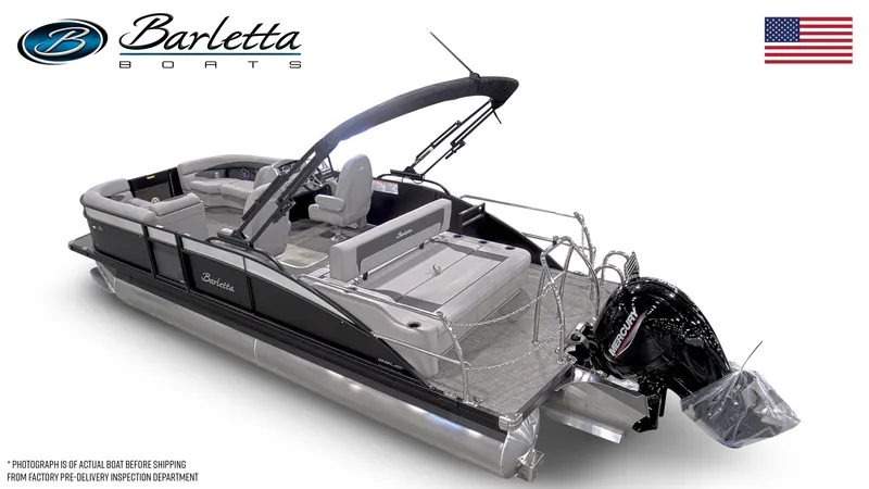 Slide: The Image of 2025 Barletta A22UC pontoon boat with sleek design and modern features. - 11