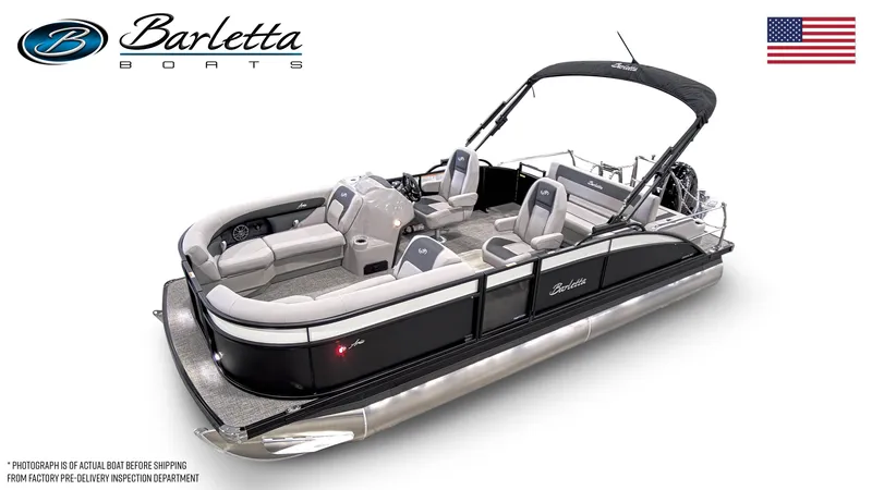Slide: The Image of 2025 Barletta A22UC pontoon boat with sleek design and comfortable seating. - 12