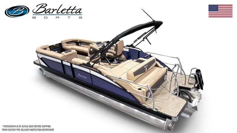 Slide: The Image of 2025 Barletta Cabrio 24U pontoon boat with luxurious seating and sleek design. - 15