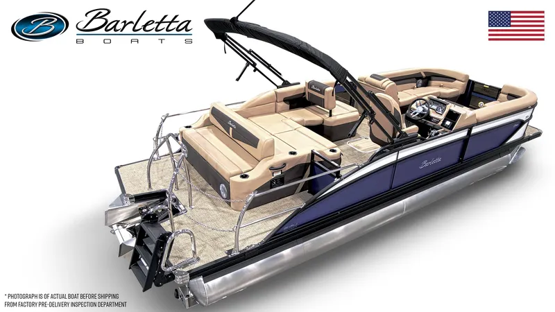 Slide: The Image of 2025 Barletta Cabrio 24U pontoon boat with luxurious seating and sleek design. - 17