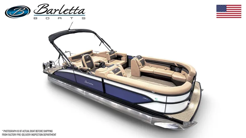 Slide: The Image of 2025 Barletta Cabrio 24U pontoon boat with luxurious seating and sleek design. - 18
