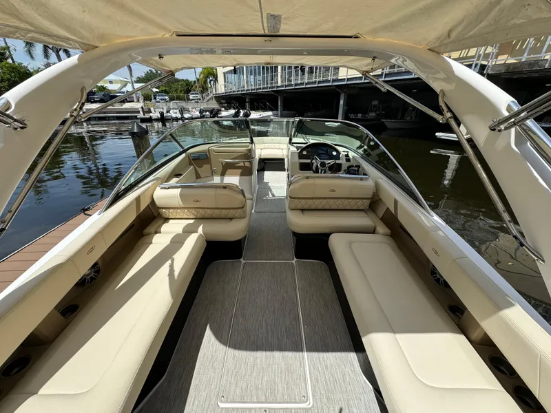 Slide: The Image of 2019 Regal 29 OBX boat interior with spacious seating and modern design. - 14