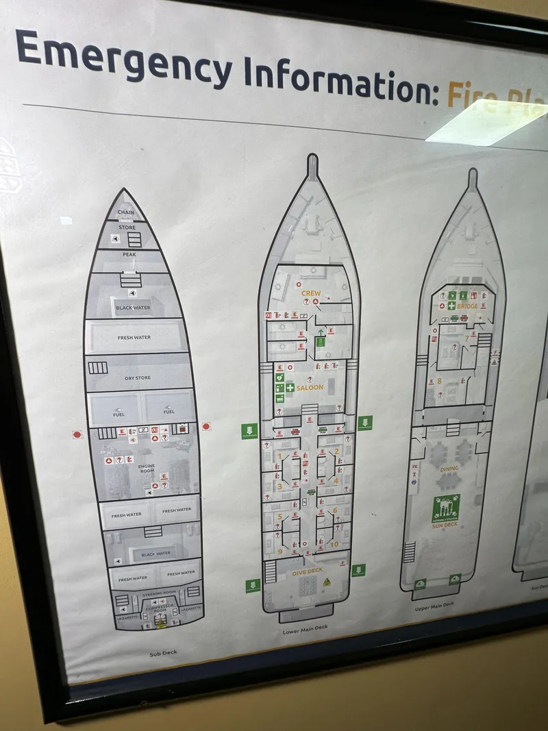 Slide: The Image of Emergency information and fire plan for 1965 Custom Dive Boat. - 16