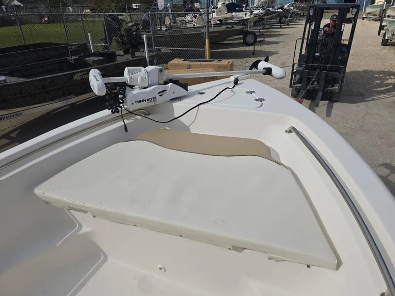 Slide: The Image of 2020 Key West 189 FS boat with Minn Kota trolling motor on deck. - 10