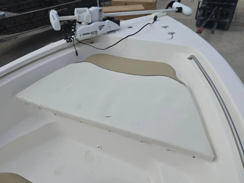 Slide: The Image of 2020 Key West 189 FS boat interior with Minn Kota trolling motor. - 9