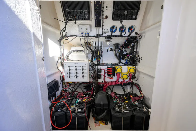 Slide: The Image of Electrical system of a 2005 Midnight Express 39S Open boat, showcasing wiring and components. - 39