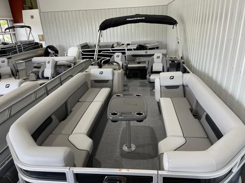 Slide: The Image of 2025 Princecraft Vectra 25 RL pontoon boat with spacious seating and modern design. - 12