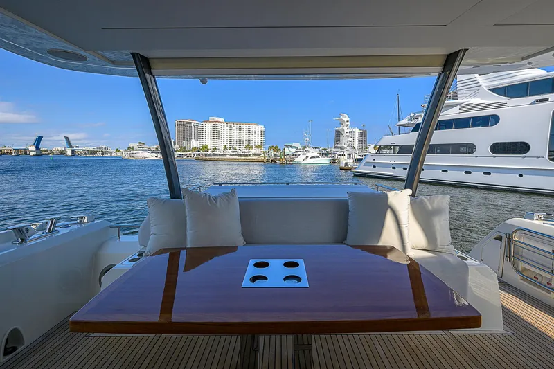 Slide: The Image of Luxurious Prestige 690 yacht interior with waterfront view, 2021 model. - 24