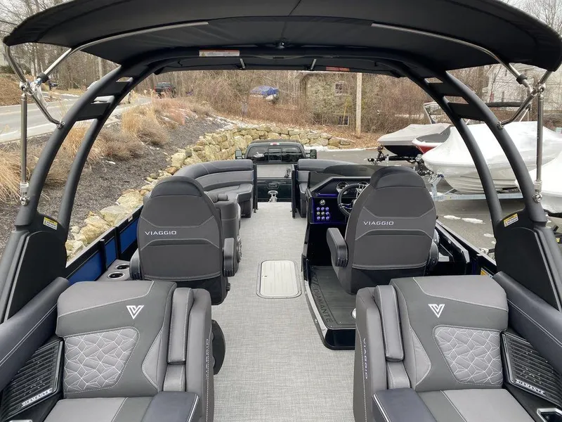 Slide: The Image of 2025 Viaggio D24U boat interior with luxurious seating and modern design. - 12