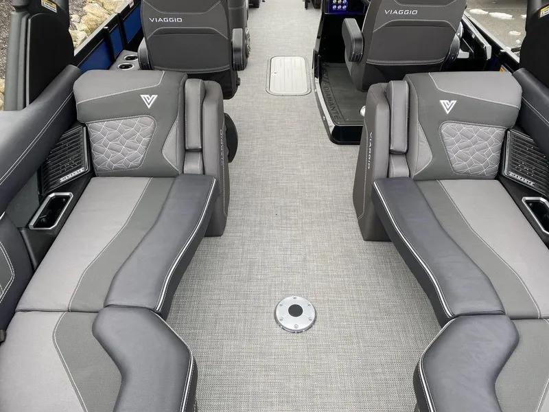 Slide: The Image of 2025 Viaggio D24U interior with luxurious gray seating and modern design. - 13