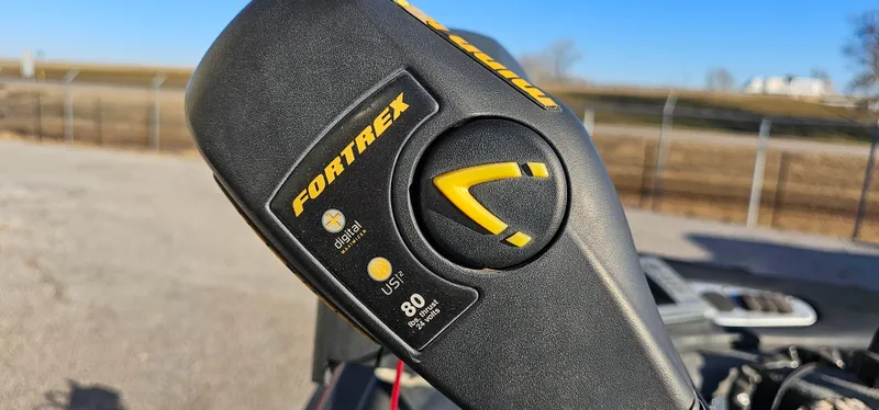 Slide: The Image of Close-up of Fortrex trolling motor on 2009 Stratos 201 XL boat. - 4