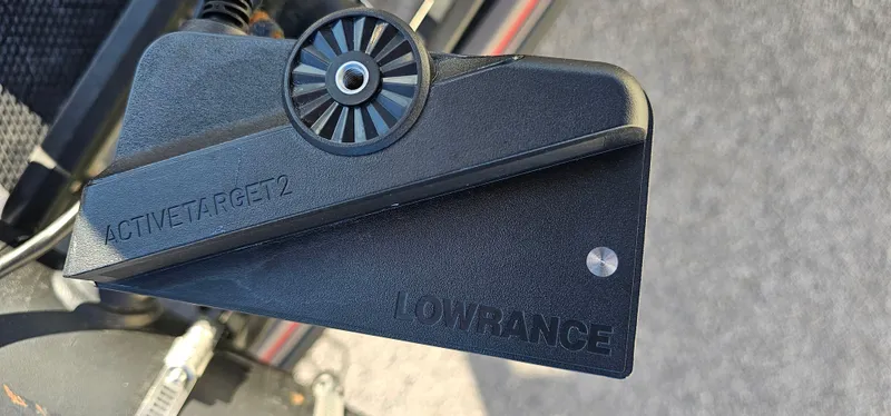 Slide: The Image of Lowrance ActiveTarget 2 sonar transducer on 2009 Stratos 201 XL boat. - 6