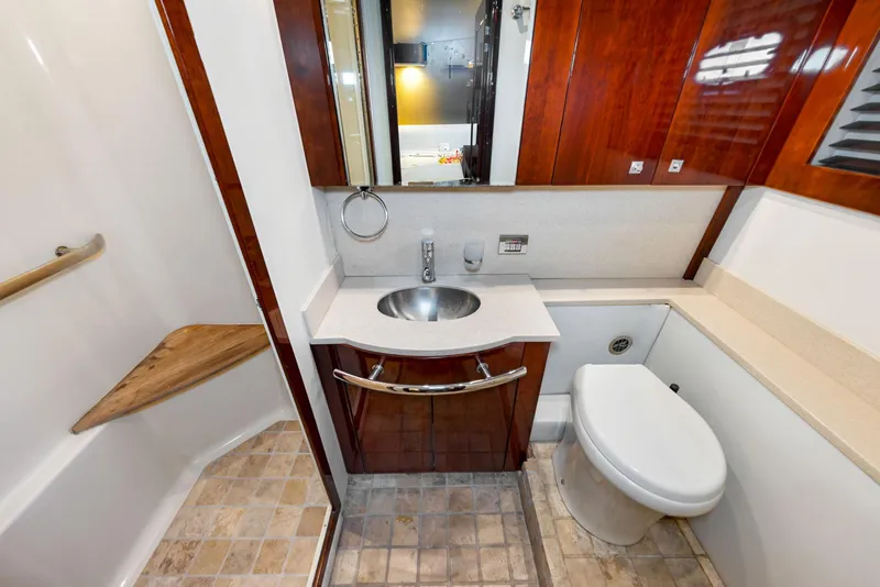 Slide: The Image of Luxurious bathroom in 2009 Sea Ray 55 Sundancer yacht with modern fixtures. - 13