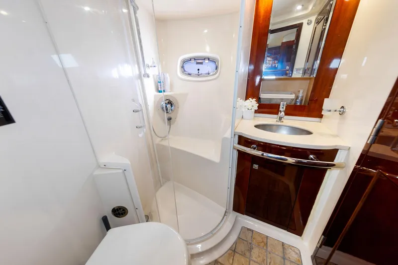 Slide: The Image of Luxurious bathroom in 2009 Sea Ray 55 Sundancer yacht with shower and sink. - 16