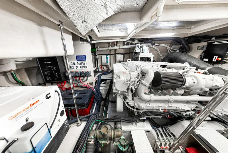 Slide: The Image of Engine room of 2009 Sea Ray 55 Sundancer with Cummins Onan generator and complex wiring. - 28