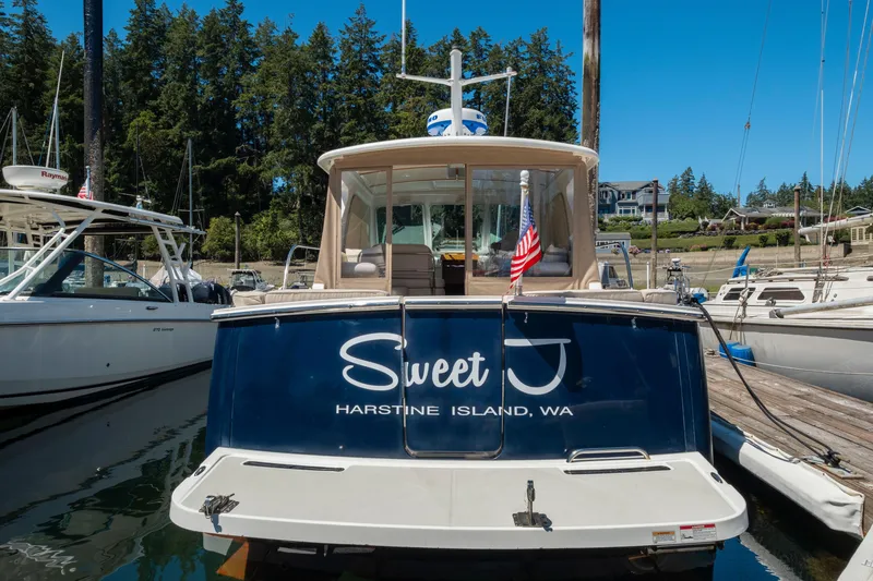 Slide: The Image of 2016 Back Cove 30 boat named "Sweet J" docked at Harstine Island, WA. - 39