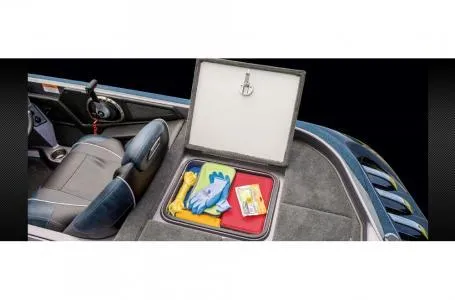 Slide: The Image of 2018 Ranger Z518c boat storage compartment with gloves and accessories. - 21