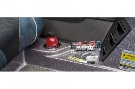 Slide: The Image of 2018 Ranger Z518c interior with drink holder and fishing gear storage. - 24