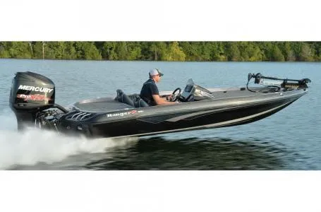 Slide: The Image of 2018 Ranger Z518c boat speeding on a lake with a Mercury engine. - 29