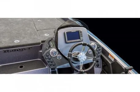 Slide: The Image of 2018 Ranger Z518c boat dashboard with steering wheel and electronic display. - 4