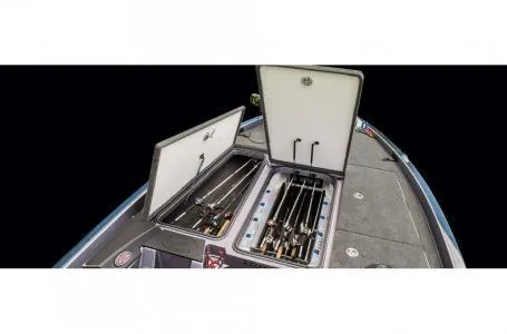 Slide: The Image of 2018 Ranger Z518c boat with open storage compartments for fishing rods. - 6