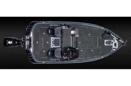 Slide: The Image of 2018 Ranger Z518c fishing boat, top view, showcasing spacious deck and seating arrangement. - 9
