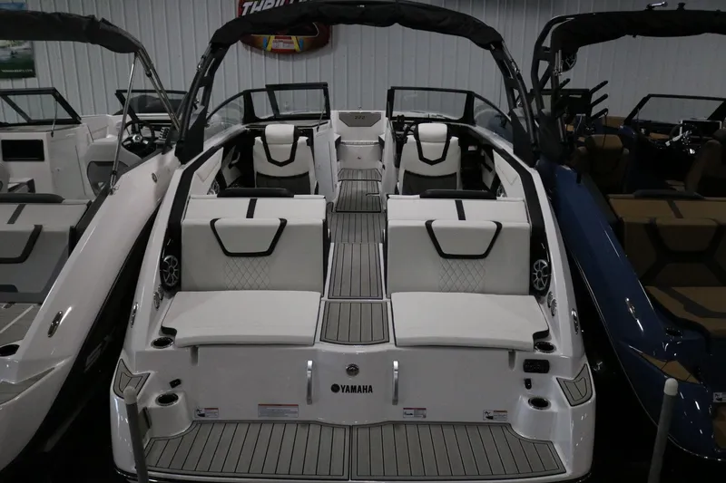 Slide: The Image of 2025 Yamaha Boats 222S interior, featuring sleek seating and modern design. - 3