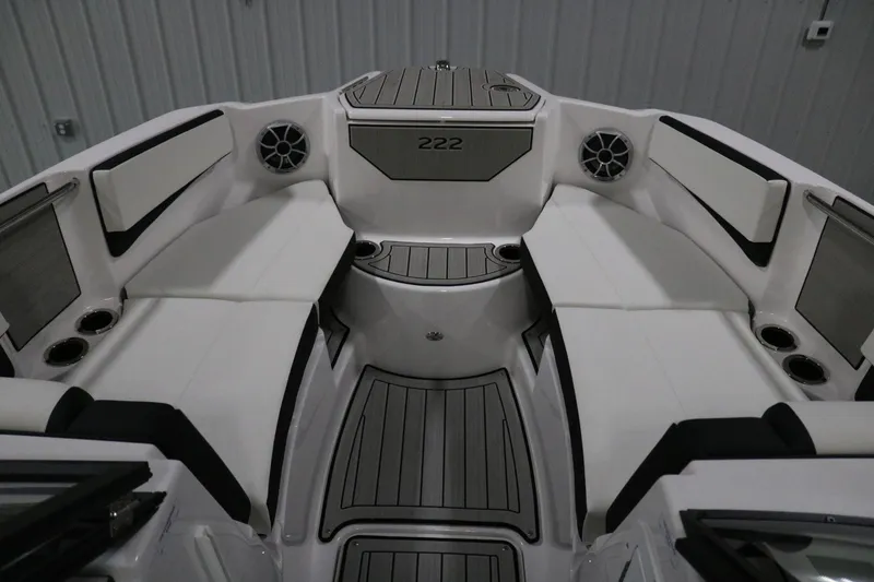 Slide: The Image of Interior of 2025 Yamaha Boats 222S, featuring sleek seating and modern design elements. - 4