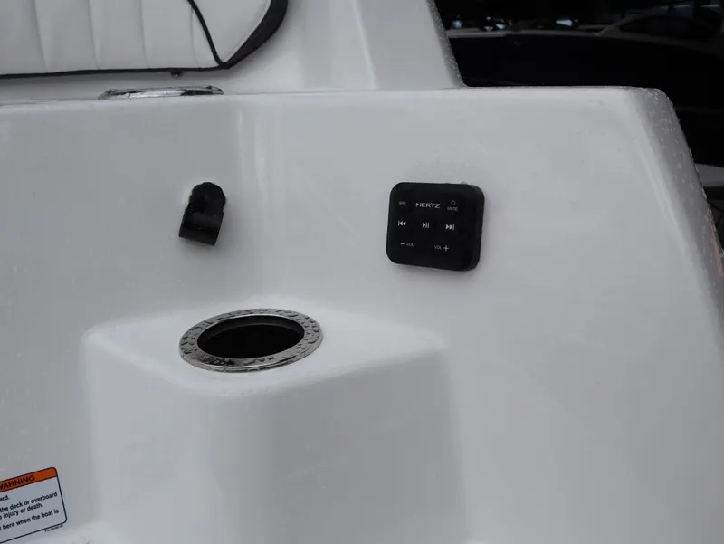 Slide: The Image of Control panel on 2025 Yamaha Boats 222 FSH Sport E, featuring audio system interface. - 9