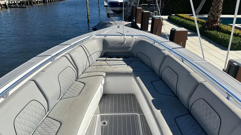 Slide: The Image of 2021 Blackwater 36 SF boat with spacious seating and sleek design. - 19
