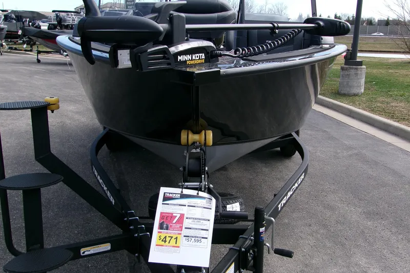 Slide: The Image of 2025 Tracker Targa V-19 Combo boat on trailer, featuring Minn Kota trolling motor. - 3