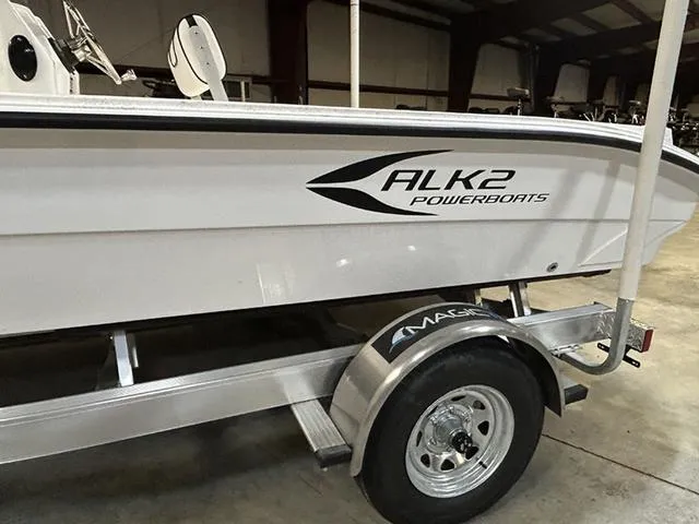 Slide: The Image of 2025 ALK2 Boats 22 CRS on trailer in indoor storage. - 8