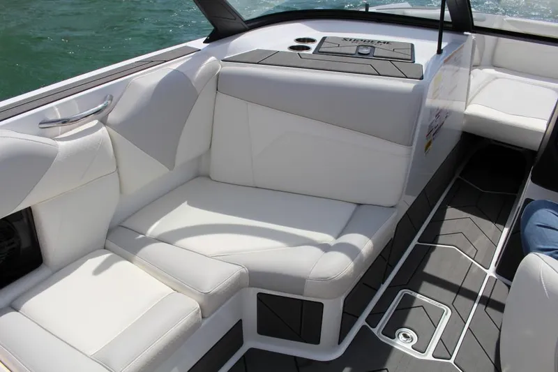 Slide: The Image of Luxurious interior of 2025 Supreme S220 boat with white seating and modern design. - 5