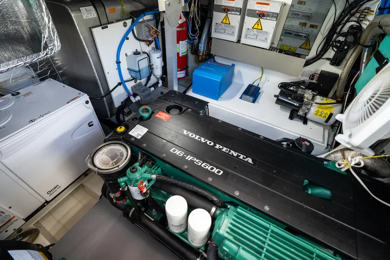 Slide: The Image of Engine room of 2023 Prestige 460 Fly yacht with Volvo Penta D6-IPS600 engine. - 38