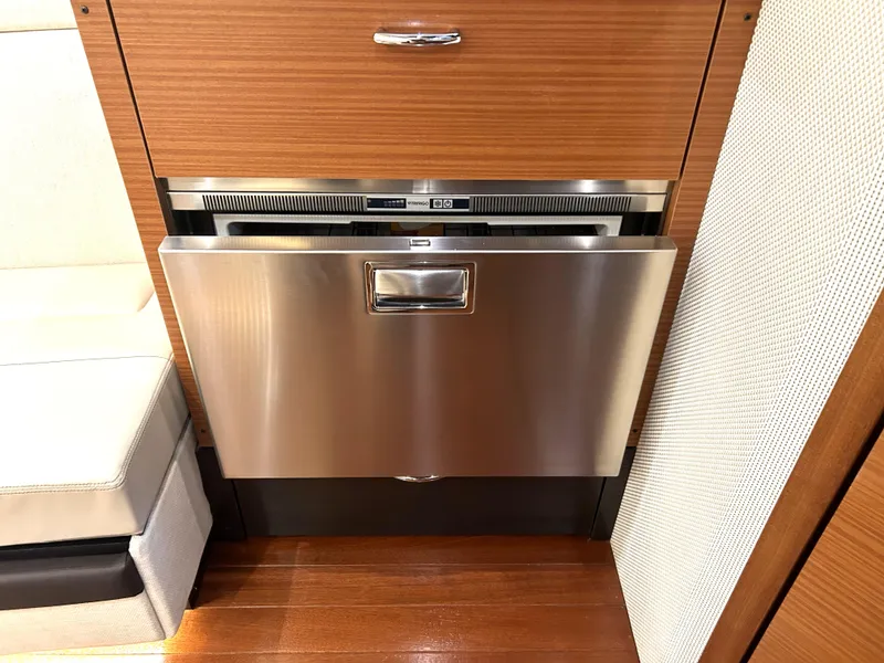 Slide: The Image of Stainless steel drawer in 2019 Pursuit S 408 Sport boat interior. - 38