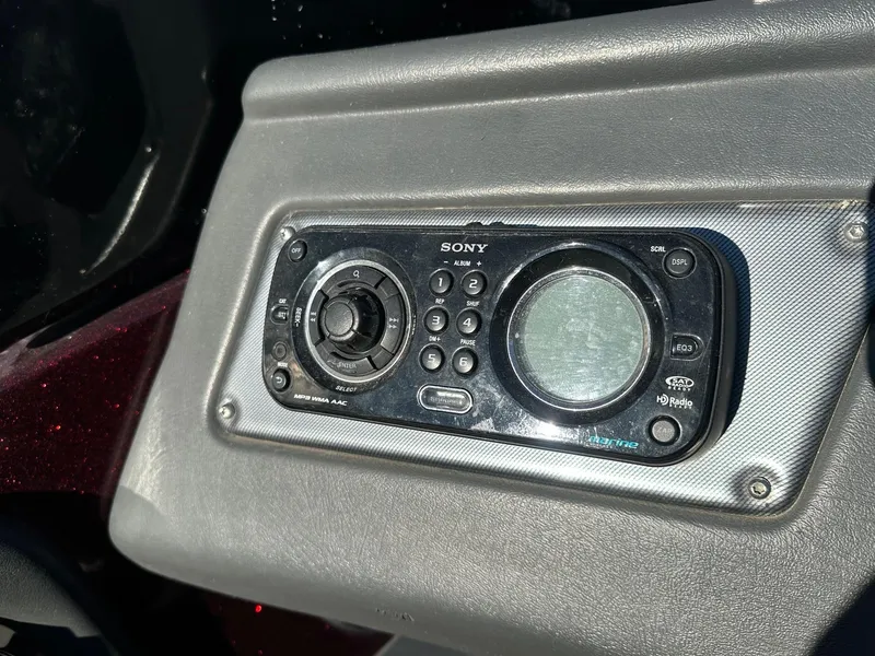 Slide: The Image of Sony marine stereo system on a 2012 Ranger 619VS boat dashboard. - 12