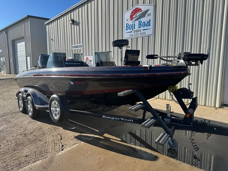 Slide: The Image of 2012 Ranger 619VS boat on trailer at Boji Boat Brokers dealership. - 13