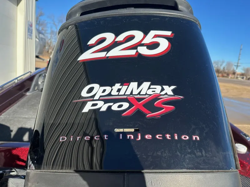 Slide: The Image of Outboard motor with "225 OptiMax Pro XS" branding on a 2012 Ranger 619VS boat. - 20