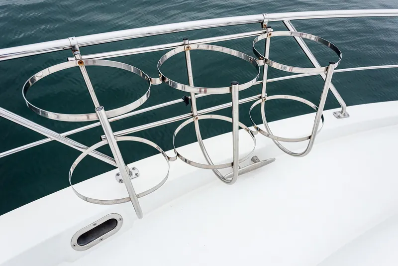 Slide: The Image of Stainless steel rod holders on 2005 Carver 560 Voyager yacht deck. - 11