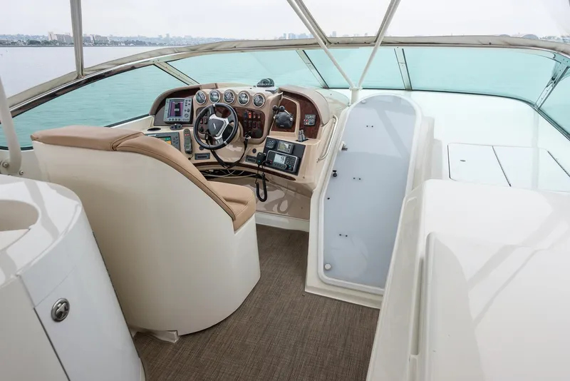 Slide: The Image of Interior helm of 2005 Carver 560 Voyager yacht with modern navigation equipment. - 17