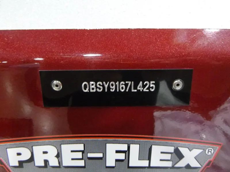 Slide: The Image of KingFisher 2425 Escape HT 2025 boat identification plate with PRE-FLEX branding. - 24