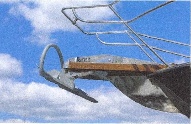 Slide: The Image of 1984 Ocean Alexander Flying Bridge Motor Yacht anchor against blue sky. - 5