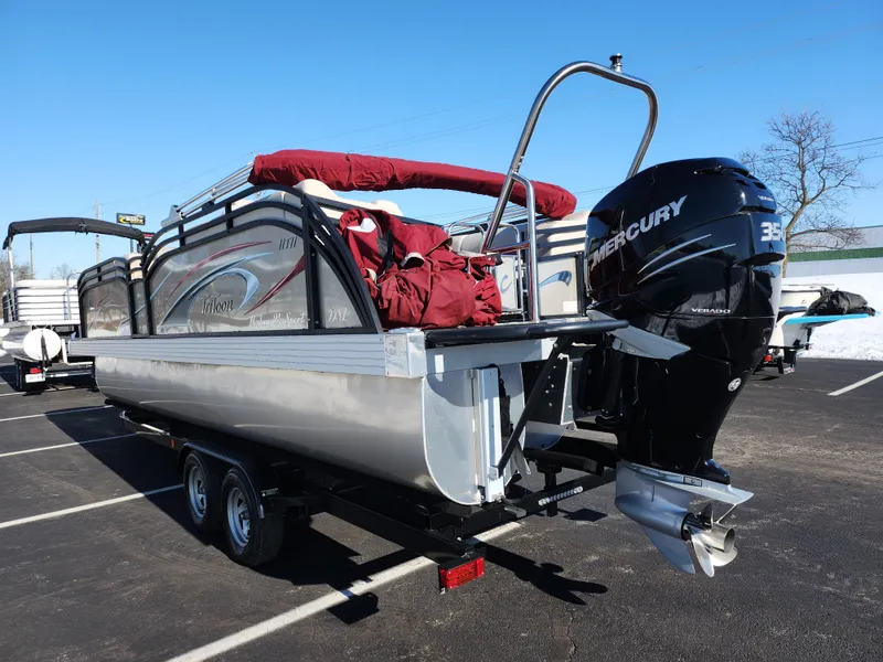 Slide: The Image of 2022 JC Neptoon 25 TT DSL pontoon boat with Mercury 350 engine on trailer. - 3