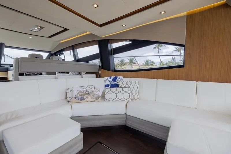 Slide: The Image of Luxurious interior of 2017 Sea Ray 59 Flybridge yacht with white seating and modern design. - 18