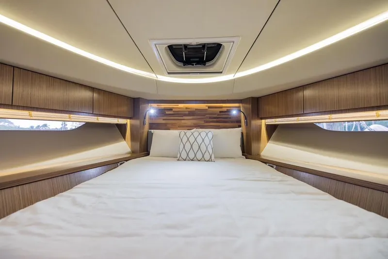 Slide: The Image of Luxurious bedroom interior of 2017 Sea Ray 59 Flybridge yacht with modern design. - 26