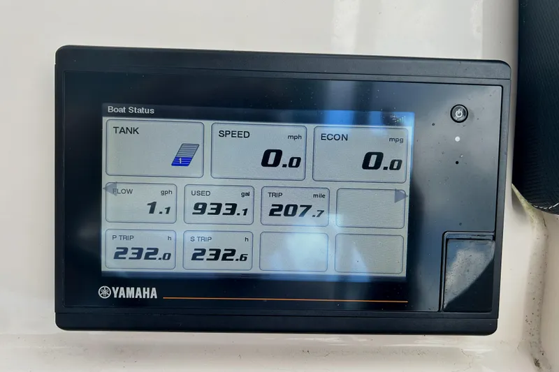 Slide: The Image of Yamaha boat display showing fuel and trip data on a 2020 Grady-White Freedom 275. - 8