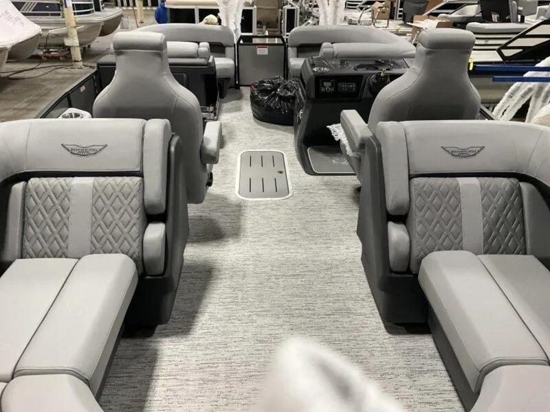 Slide: The Image of Luxury interior of 2025 Bennington M Quad Bench 22 MFB pontoon boat. - 8