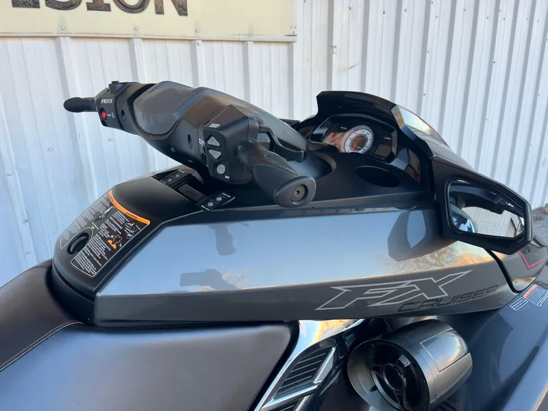 Slide: The Image of 2018 Yamaha WaveRunner FX Cruiser SVHO, sleek design, detailed dashboard, and ergonomic handlebars. - 28