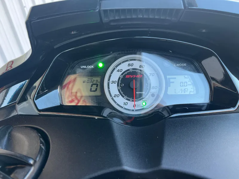 Slide: The Image of 2018 Yamaha WaveRunner FX Cruiser SVHO dashboard with digital display and speedometer. - 30