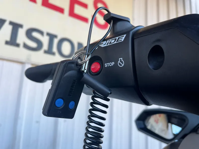 Slide: The Image of Close-up of 2018 Yamaha WaveRunner FX Cruiser SVHO handle with key and stop button. - 34